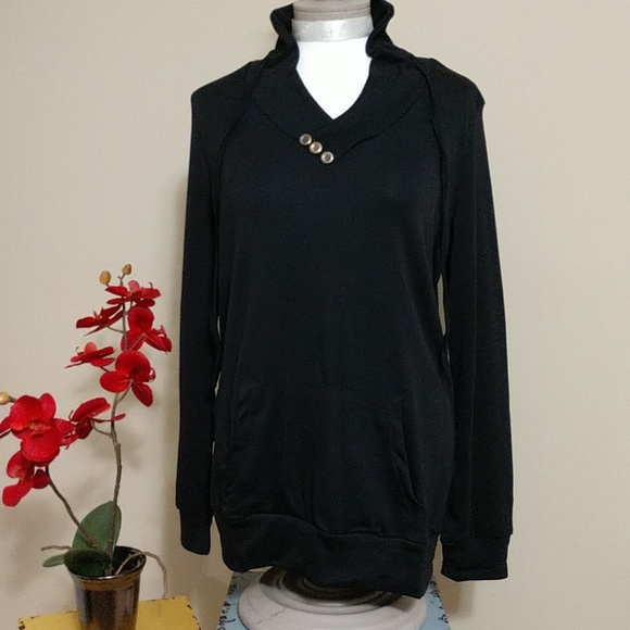 Messic Tops - Stylish Women's Kanga Pouch Top Tunic Black XL